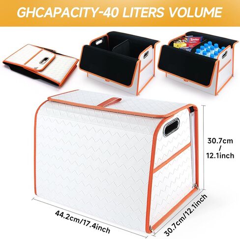 Homeve Trunk Organizer, Waterproof, Collapsible, 2 Compartments Car Organizer, Foldable Storage for Car Accessories, Tools, Women, Men (White+Orange, Standard) in Saudi Arabia