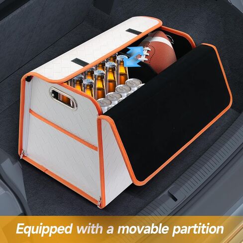 Homeve Trunk Organizer, Waterproof, Collapsible, 2 Compartments Car Organizer, Foldable Storage for Car Accessories, Tools, Women, Men (White+Orange, Standard) in Saudi Arabia