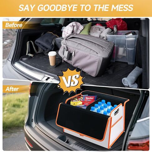 Homeve Trunk Organizer, Waterproof, Collapsible, 2 Compartments Car Organizer, Foldable Storage for Car Accessories, Tools, Women, Men (White+Orange, Standard) in Saudi Arabia