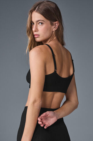 Alo Yoga Pointelle Sweater Be Mine Bra - Black in Kuwait