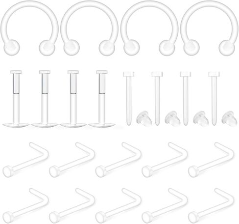 Lcolyoli Clear Piercing Jewelry Piercing Retainers Plastic Piercings for Surgery Sports Clear Nose Studs for Work Clear Nose Rings Septum Retainer in Kuwait