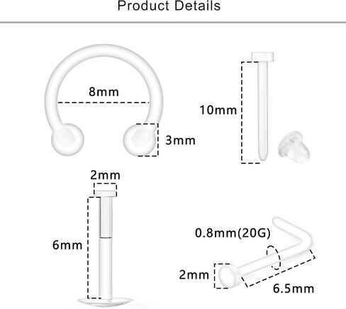 Lcolyoli Clear Piercing Jewelry Piercing Retainers Plastic Piercings for Surgery Sports Clear Nose Studs for Work Clear Nose Rings Septum Retainer in Kuwait