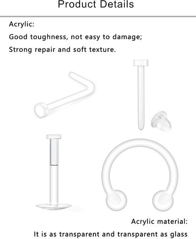 Lcolyoli Clear Piercing Jewelry Piercing Retainers Plastic Piercings for Surgery Sports Clear Nose Studs for Work Clear Nose Rings Septum Retainer in Kuwait