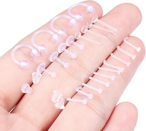 Lcolyoli Clear Piercing Jewelry Piercing Retainers Plastic Piercings for Surgery Sports Clear Nose Studs for Work Clear Nose Rings Septum Retainer in Kuwait