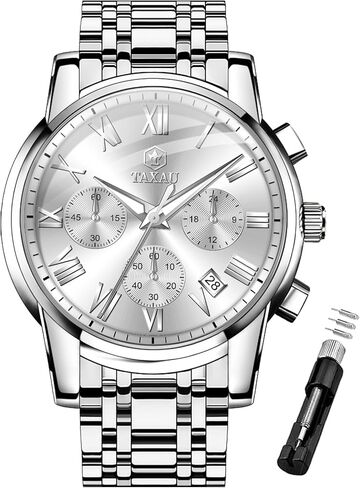 ساعات رجالية من الفولاذ المقاوم للصدأ، وجه كلاسيكي كبير، ساعة كرونوغراف سهلة القراءة للرجال، ساعات كوارتز تناظرية مقاومة للماء، أرقام رومانية، ساعة معصم رجالية مع تاريخ مضيء، Reloj Para Hombre in Kuwait