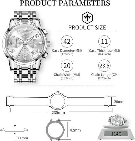 ساعات رجالية من الفولاذ المقاوم للصدأ، وجه كلاسيكي كبير، ساعة كرونوغراف سهلة القراءة للرجال، ساعات كوارتز تناظرية مقاومة للماء، أرقام رومانية، ساعة معصم رجالية مع تاريخ مضيء، Reloj Para Hombre in Kuwait