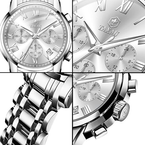 ساعات رجالية من الفولاذ المقاوم للصدأ، وجه كلاسيكي كبير، ساعة كرونوغراف سهلة القراءة للرجال، ساعات كوارتز تناظرية مقاومة للماء، أرقام رومانية، ساعة معصم رجالية مع تاريخ مضيء، Reloj Para Hombre in Kuwait