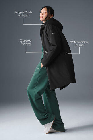 Alo Yoga Rain Or Shine Puffer Long Coat - Black in Saudi Arabia