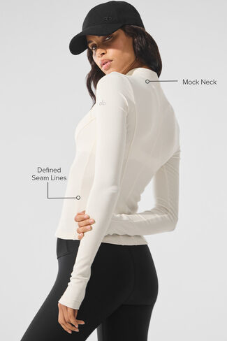 Alo Yoga Ribbed Mesmerize Mock Neck Long Sleeve - Ivory in Saudi Arabia