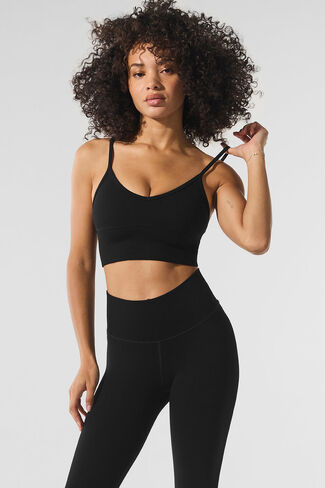 حمالة صدر Alo Yoga بدون خياطة شتوية دافئة من القطيفة - أسود in Kuwait