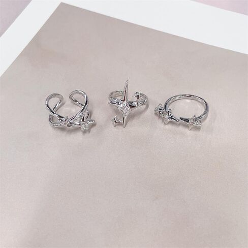Y2k CZ Star Adjustable Open Stacking Rings for Women Men Vintage Punk Grunge Sparkling Crystal Cross Irregular Statement Stackable Finger Band Knuckle Rings Comfort Fit Fashion Jewelry 3Pcs Set in Saudi Arabia