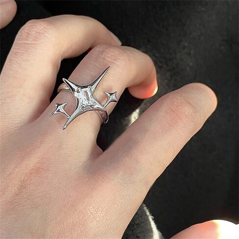 Y2k CZ Star Adjustable Open Stacking Rings for Women Men Vintage Punk Grunge Sparkling Crystal Cross Irregular Statement Stackable Finger Band Knuckle Rings Comfort Fit Fashion Jewelry 3Pcs Set in Saudi Arabia