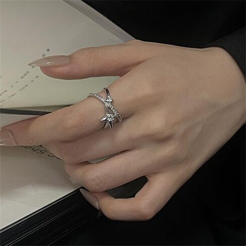 Y2k CZ Star Adjustable Open Stacking Rings for Women Men Vintage Punk Grunge Sparkling Crystal Cross Irregular Statement Stackable Finger Band Knuckle Rings Comfort Fit Fashion Jewelry 3Pcs Set in Saudi Arabia