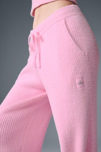Alo Yoga Snuggle Up Sweater عالي الخصر وواسع الساق - وردي حلو in Kuwait