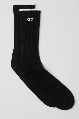 Alo Yoga Unisex Wool Cashmere Light Frosted Sock - Black/Ivory in Saudi Arabia