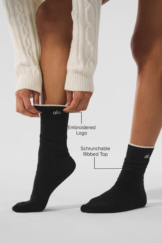 Alo Yoga Unisex Wool Cashmere Light Frosted Sock - Black/Ivory in Saudi Arabia