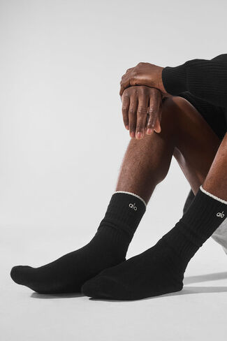 Alo Yoga Unisex Wool Cashmere Light Frosted Sock - Black/Ivory in Saudi Arabia