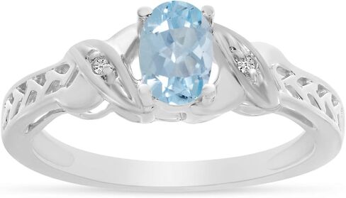 10k White Gold Oval Aquamarine And Diamond Ring in Saudi Arabia