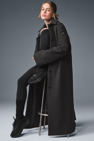 Alo Yoga Wool Metro Long Coat - Dark Heather Grey in Saudi Arabia