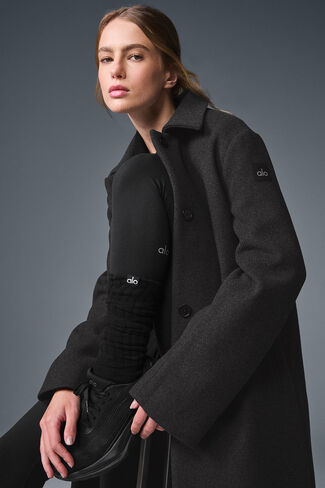 Alo Yoga Wool Metro Long Coat - Dark Heather Grey in Saudi Arabia