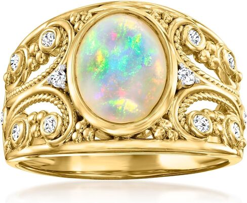Ross-Simons Ethiopian Opal Ring With .20 ct. t.w. White Topaz in 18kt Gold Over Sterling in Saudi Arabia