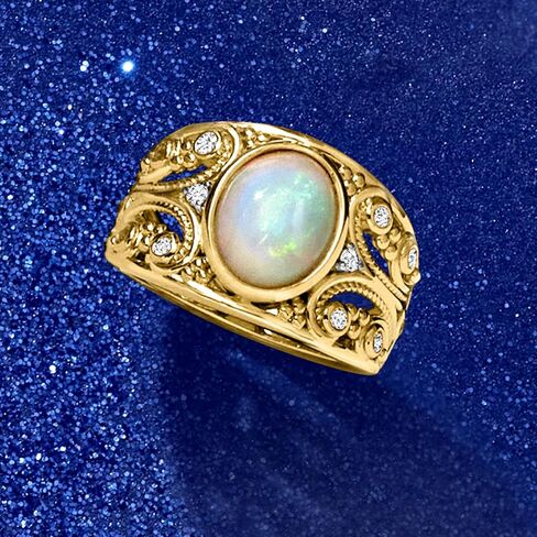 Ross-Simons Ethiopian Opal Ring With .20 ct. t.w. White Topaz in 18kt Gold Over Sterling in Saudi Arabia