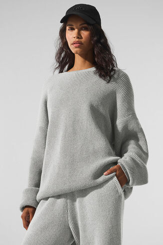 سترة Alo Yoga Domain Rib Knit Crew - رمادي رياضي منقط in Saudi Arabia