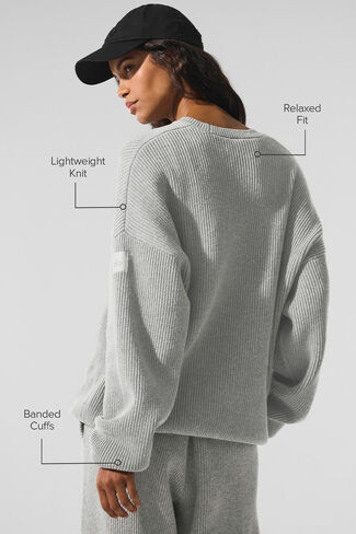 سترة Alo Yoga Domain Rib Knit Crew - رمادي رياضي منقط in Saudi Arabia