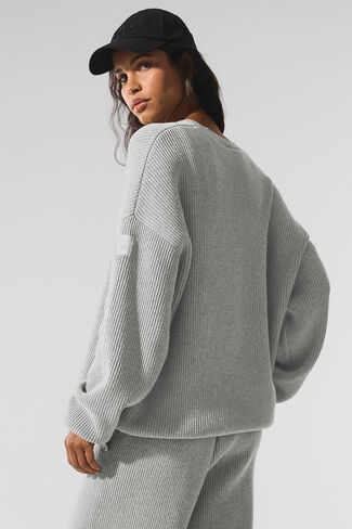 سترة Alo Yoga Domain Rib Knit Crew - رمادي رياضي منقط in Saudi Arabia