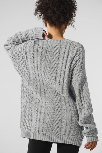 Alo Yoga Cable Knit Crew Neck Sweater - Athletic Heather Grey in Saudi Arabia