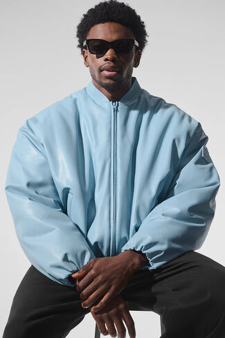 Alo Yoga Faux Leather Premier Bomber - Celestial Blue in Saudi Arabia