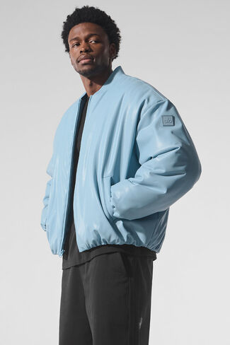 Alo Yoga Faux Leather Premier Bomber - Celestial Blue in Saudi Arabia