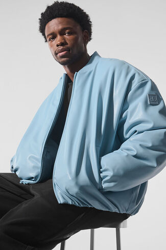 Alo Yoga Faux Leather Premier Bomber - Celestial Blue in Saudi Arabia