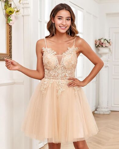 JAEDEN فساتين العودة للوطن قصيرة 2025 - فستان حفلة موسيقية من الدانتيل فساتين DAMA لـ Quinceanera للمراهقين تول in Saudi Arabia