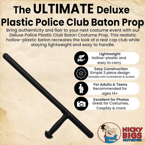 Nicky Bigs Novelties Deluxe Police Club Baton واقعي 22.5 بوصة من البلاستيك المجوف بيلي كلوب إكسسوار زي متين لضابط الشرطة البريطاني بوبي زي أسود in Saudi Arabia