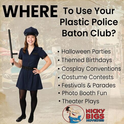 Nicky Bigs Novelties Deluxe Police Club Baton واقعي 22.5 بوصة من البلاستيك المجوف بيلي كلوب إكسسوار زي متين لضابط الشرطة البريطاني بوبي زي أسود in Saudi Arabia
