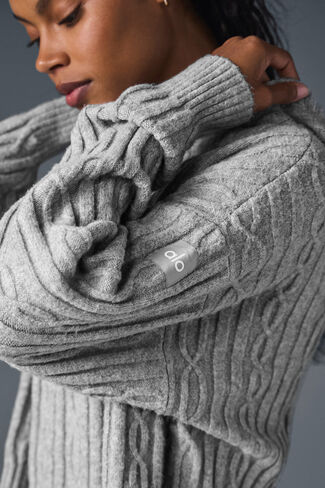 Alo Yoga Cable Knit Winter Bliss Hoodie - Athletic Heather Grey in Saudi Arabia