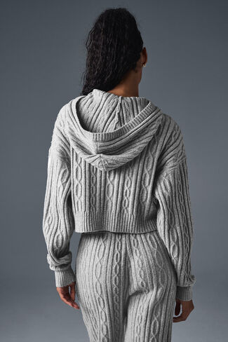 Alo Yoga Cable Knit Winter Bliss Hoodie - Athletic Heather Grey in Saudi Arabia