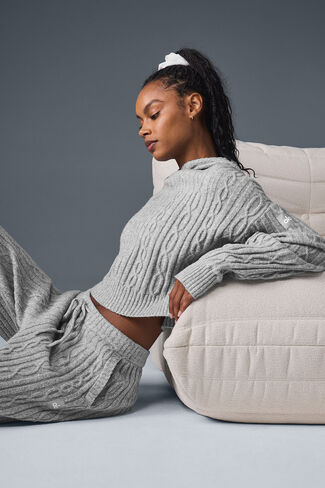 Alo Yoga Cable Knit Winter Bliss Hoodie - Athletic Heather Grey in Saudi Arabia