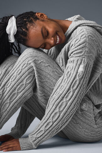 Alo Yoga Cable Knit Winter Bliss Hoodie - Athletic Heather Grey in Saudi Arabia