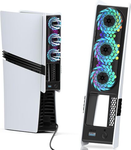 Cooling Fan for PS5 Slim Console, Auto Power On/Off for PS5 Slim Cooling Fan, for PS5 Slim Cooler Accessorie with 2 Speed Fans USB 3.0 Port for PS5 Slim Digital & Discs Edition in Kuwait