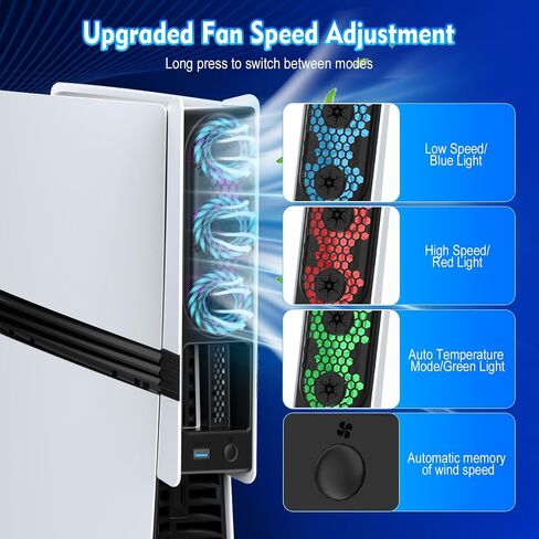 Cooling Fan for PS5 Slim Console, Auto Power On/Off for PS5 Slim Cooling Fan, for PS5 Slim Cooler Accessorie with 2 Speed Fans USB 3.0 Port for PS5 Slim Digital & Discs Edition in Kuwait