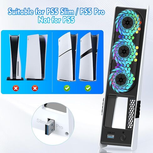 Cooling Fan for PS5 Slim Console, Auto Power On/Off for PS5 Slim Cooling Fan, for PS5 Slim Cooler Accessorie with 2 Speed Fans USB 3.0 Port for PS5 Slim Digital & Discs Edition in Kuwait
