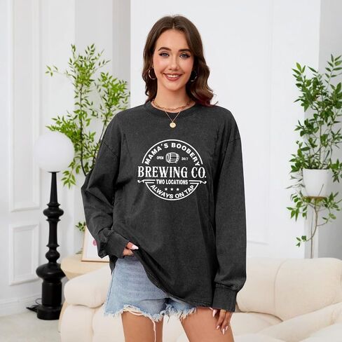 Womens Nursing Shirts for Breastfeeding Zipper Mama Maternity Long Sleeve T Shirt Oversized Graphic Acid Wash Tops in Kuwait