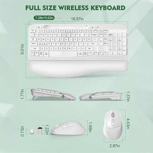 مجموعة لوحة مفاتيح وماوس لاسلكية، لوحة مفاتيح مريحة لاسلكية EAYBLLY Wave Keys مع مسند معصم مبطن، حامل هاتف، مجموعة ماوس لوحة مفاتيح لاسلكية صامتة 2.4 جيجا هرتز للكمبيوتر والكمبيوتر المحمول والكمبيوتر الشخصي والنوافذ in Kuwait