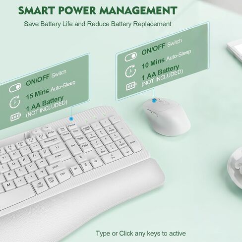 مجموعة لوحة مفاتيح وماوس لاسلكية، لوحة مفاتيح مريحة لاسلكية EAYBLLY Wave Keys مع مسند معصم مبطن، حامل هاتف، مجموعة ماوس لوحة مفاتيح لاسلكية صامتة 2.4 جيجا هرتز للكمبيوتر والكمبيوتر المحمول والكمبيوتر الشخصي والنوافذ in Kuwait