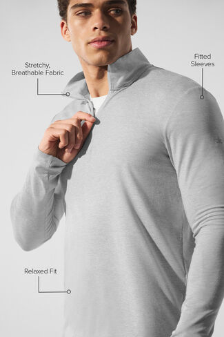 Alo Yoga Conquer 1/4 Zip Reform Long Sleeve - Athletic Heather Grey in Kuwait