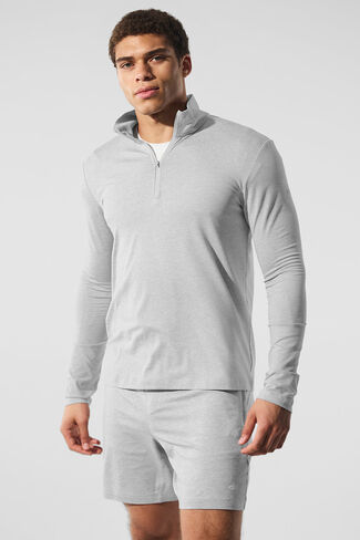 Alo Yoga Conquer 1/4 Zip Reform Long Sleeve - Athletic Heather Grey in Kuwait