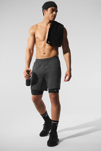 Alo Yoga Conquer React 2-In-1 Performance Short - Anthracite/Black in Saudi Arabia
