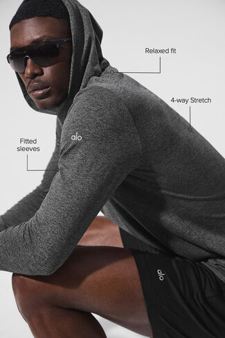 Alo Yoga Conquer Reform Long Sleeve With Hood - Dark Heather Grey in Saudi Arabia